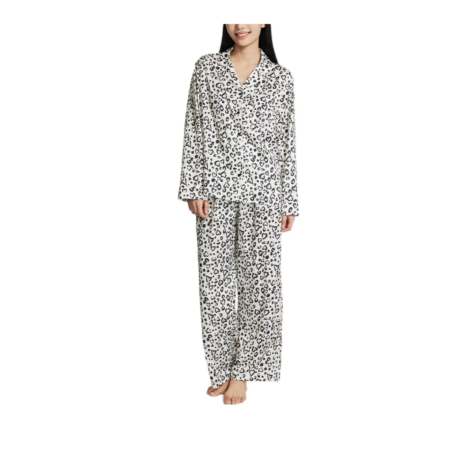 Victoria's Secret Pajama Set Women's Black Pink Leopard Print