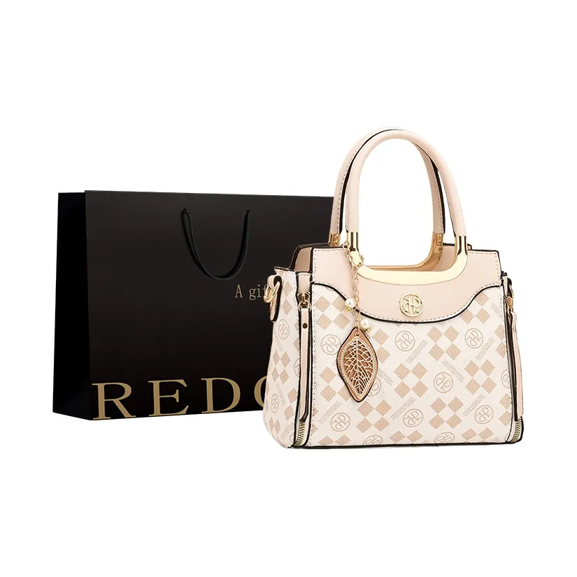 REDOO PU Crossbody Bags Shoulder Bags Regular Women's Square Fabric Brown/Square Fabric Coffee/Square Fabric Ecru