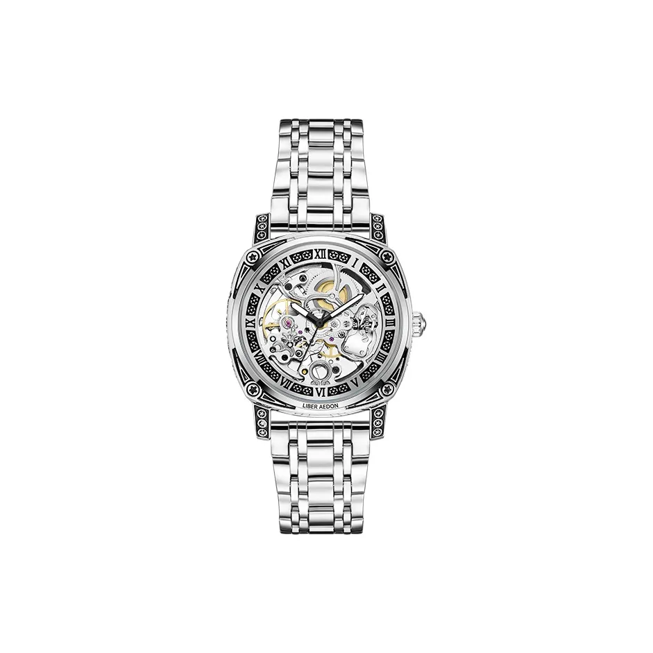 LIBER AEDON Automatic Mechanical Movement Stainless Steel Watchband Silver Dial Men's Watches