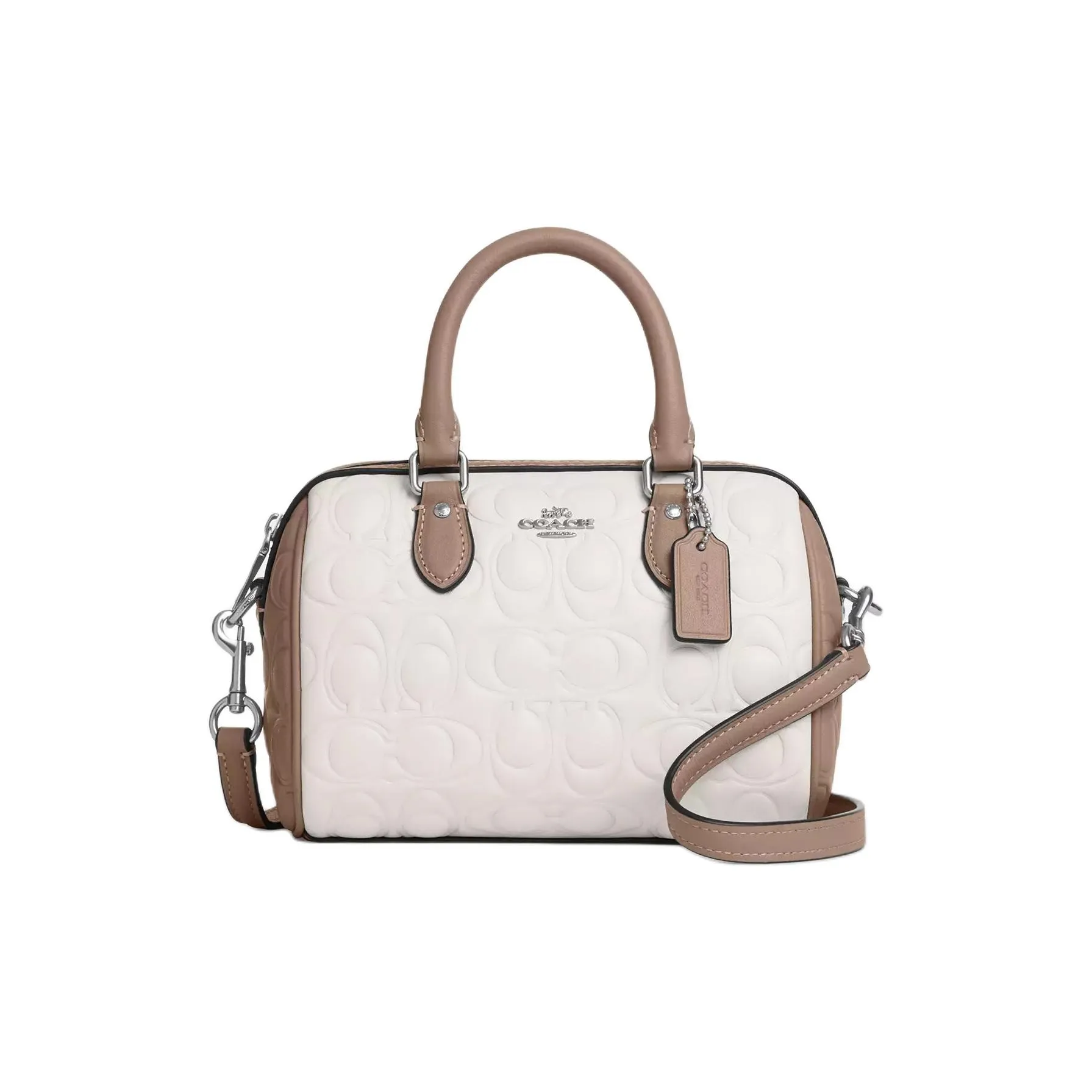 COACH Rowan Smooth Leather Shoulder Bag, Crossbody Bag, Handbag Mini Women's Chalk & Taupe