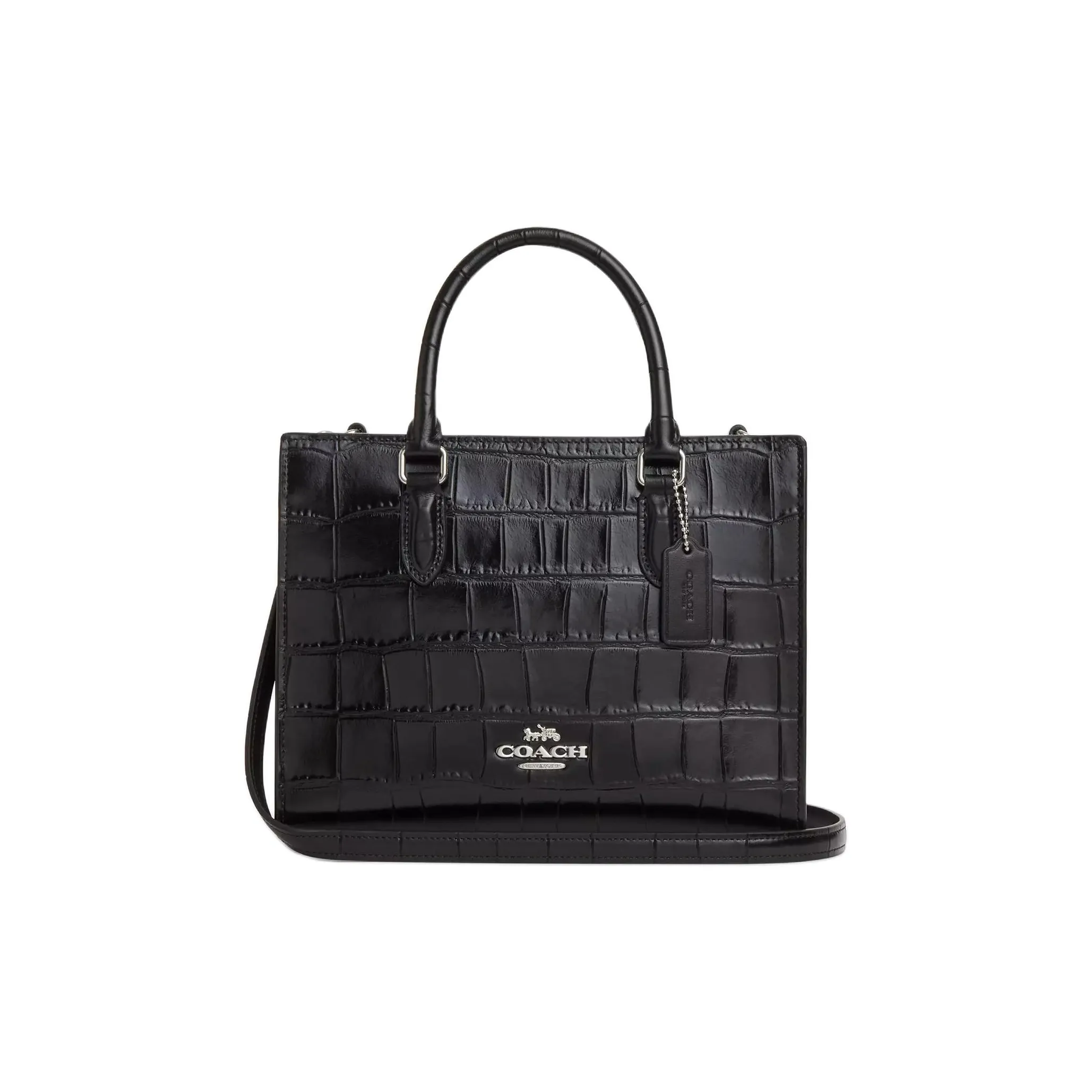 COACH Maggie Leather Tote Bag, Shopping Bag, Shoulder Bag, Crossbody Bag, Handbag Trumpets Women's Silver & Black