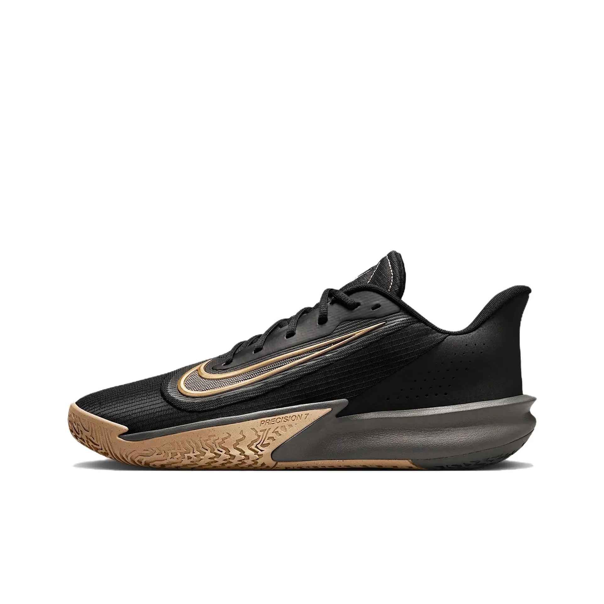 Nike Precision 7 Slip Resistant Abrasion Resistant Low Топ Баскетбольные кроссовки Мужской Черный Золотой