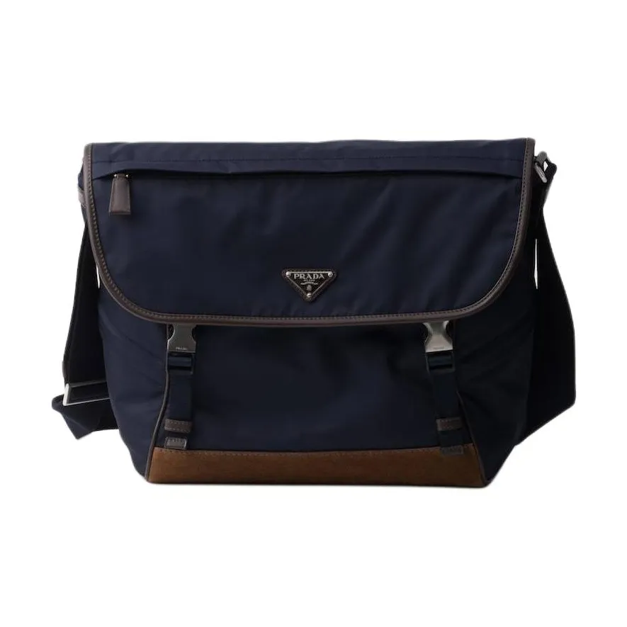 PRADA Re Nylon Recycled Polyamide Messenger Bag, Shoulder Bag Men's Blue & Coffee