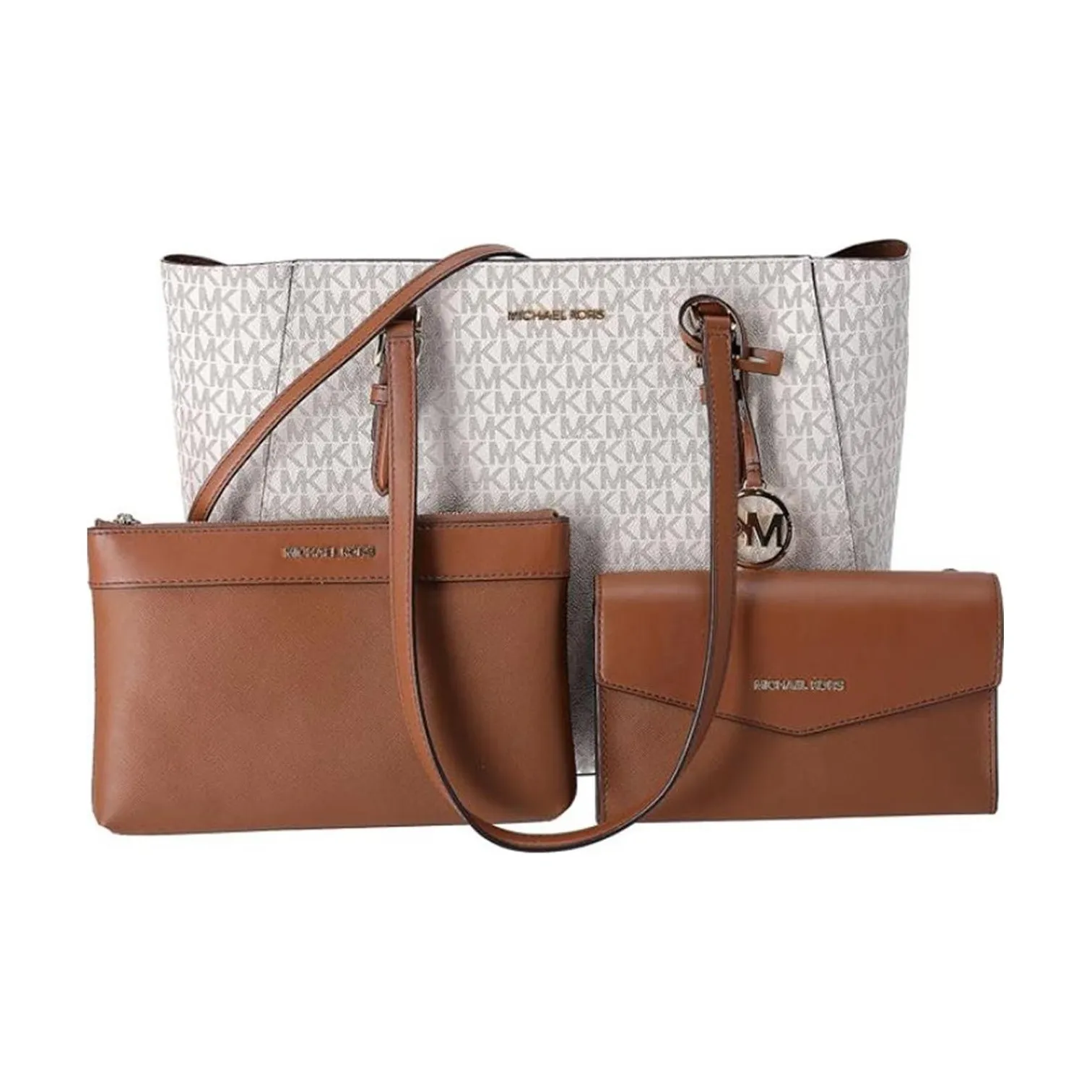 MICHAEL KORS Charlotte Leather Triple Function Tote Bag, Shopping Bag, Shoulder Bag Tubas Women's Vanilla