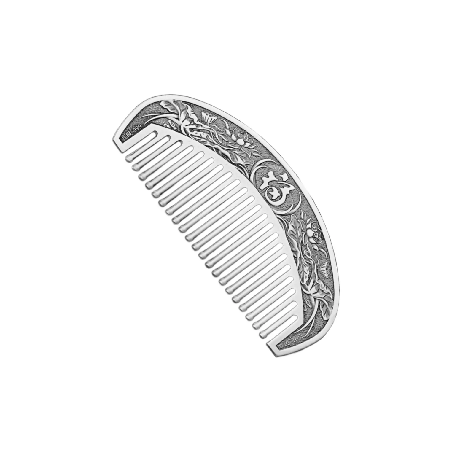 QINGFU 999 Fine Silver Semi-Circular Comb For Scraping And Massaging Women's