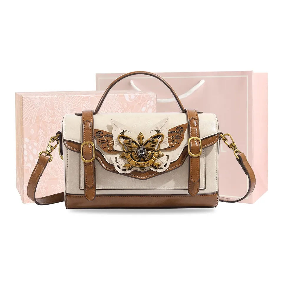 MISS GAIL Synthetic Leather Handbag, Shoulder Bag, Crossbody Bag Regular Women's Brown/Pink