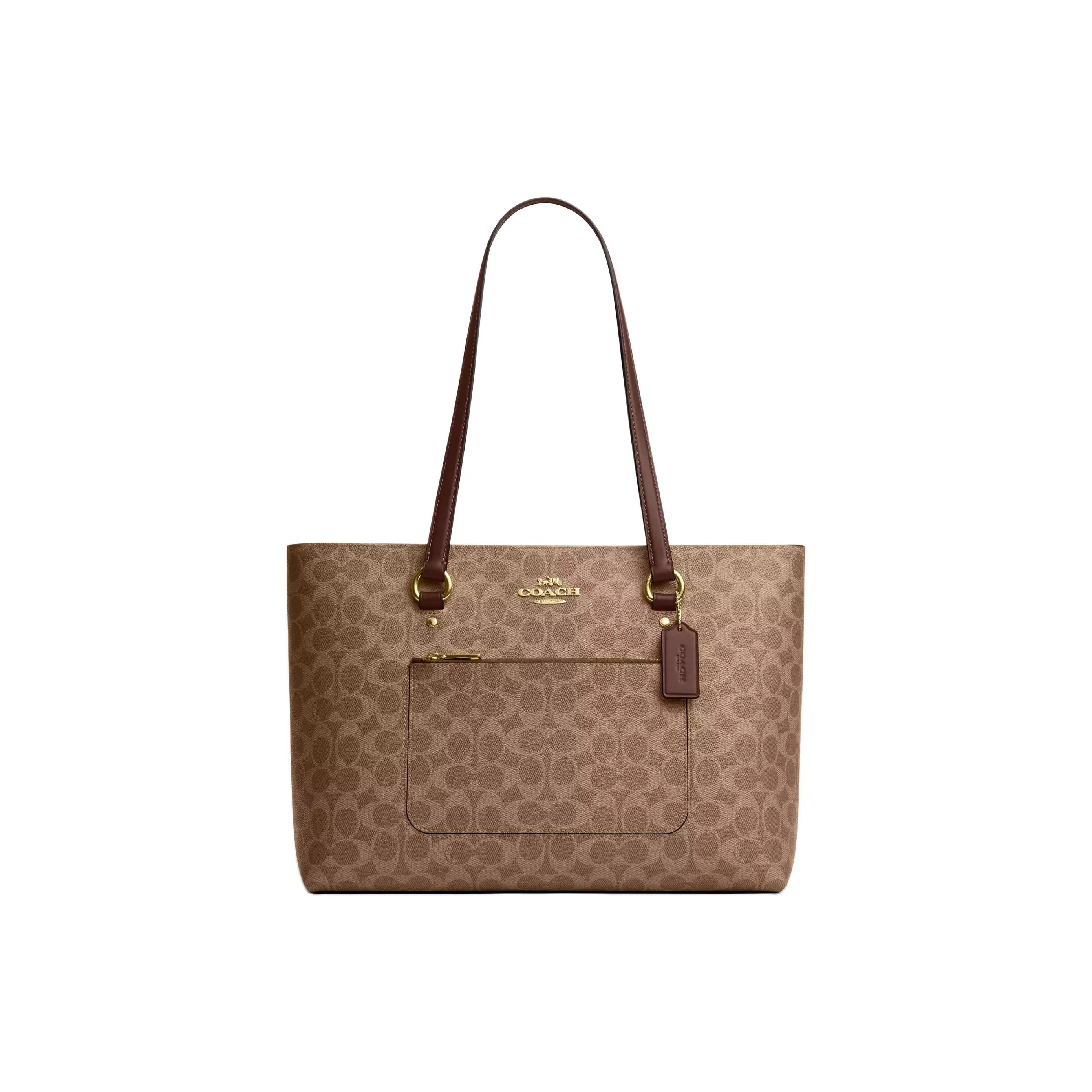 COACH Покрытый холст Тоут Сумка Сумка для покупок Сумка на плечо Унисекс Коричневый