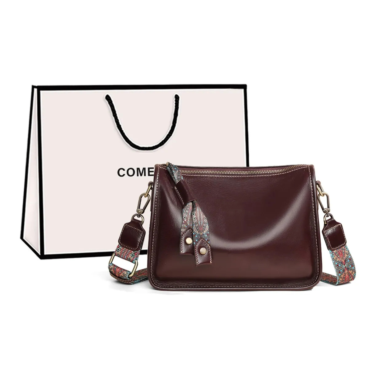 COMELY Коровья кожа с синтетической кожей сумка на плечо подушка сумка через плечо обычная женская винно-кофейный