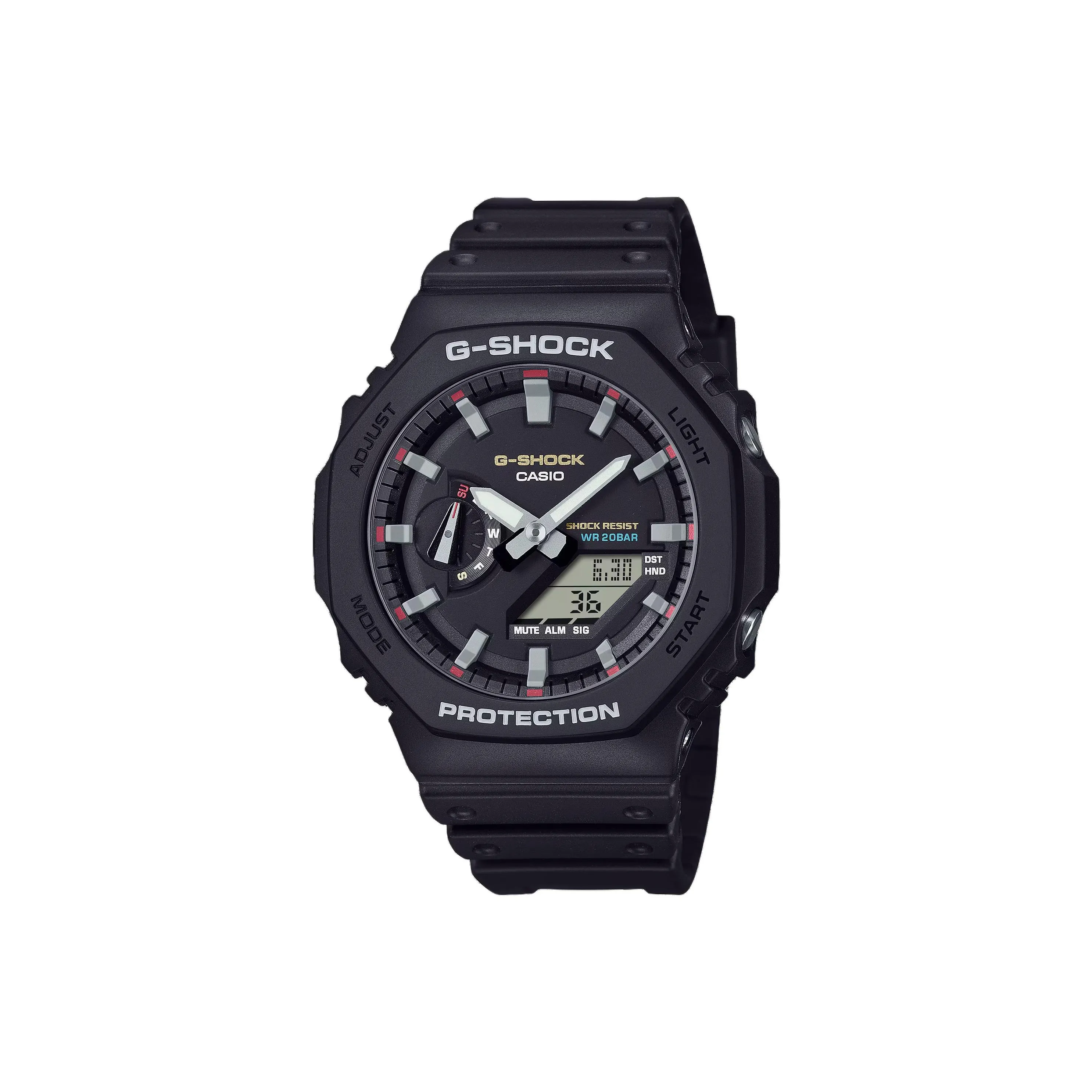 CASIO Liquid Crystal Analog Dual Display Series Кварцевый механизм Смольный ремешок Часы Унисекс Черный циферблат