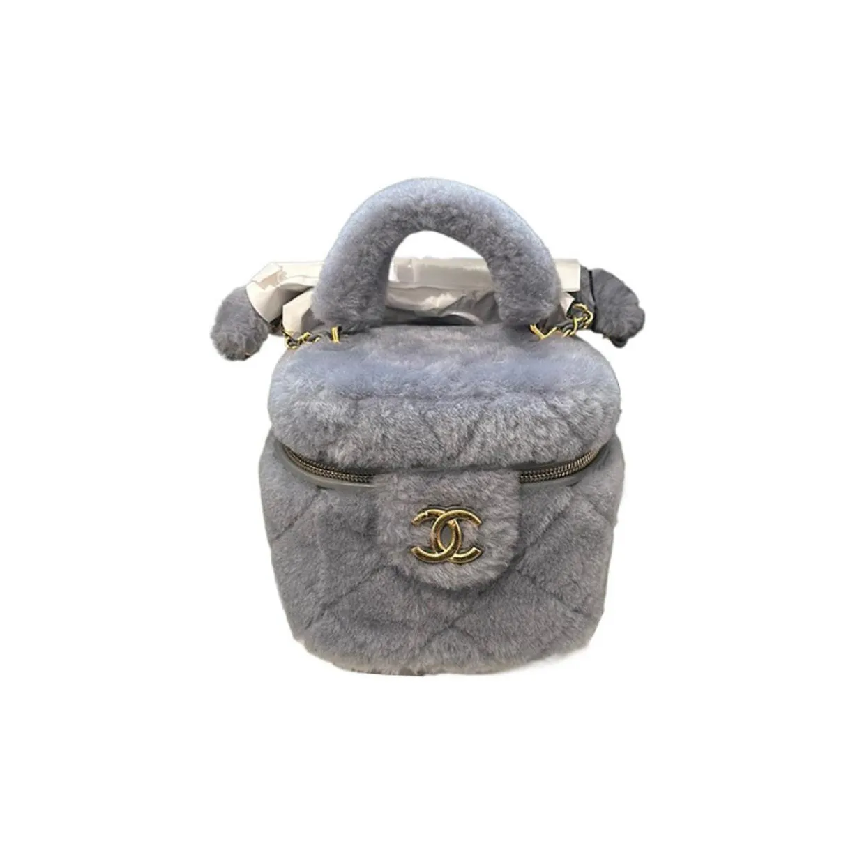 CHANEL Wool Plush Bag Makeup Bag Handbag Women's Gray