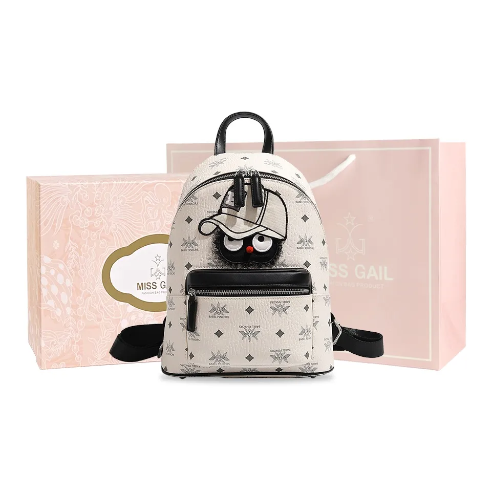 MISS GAIL Artificial Leather Laptop Backpack Tubas Women's Black White