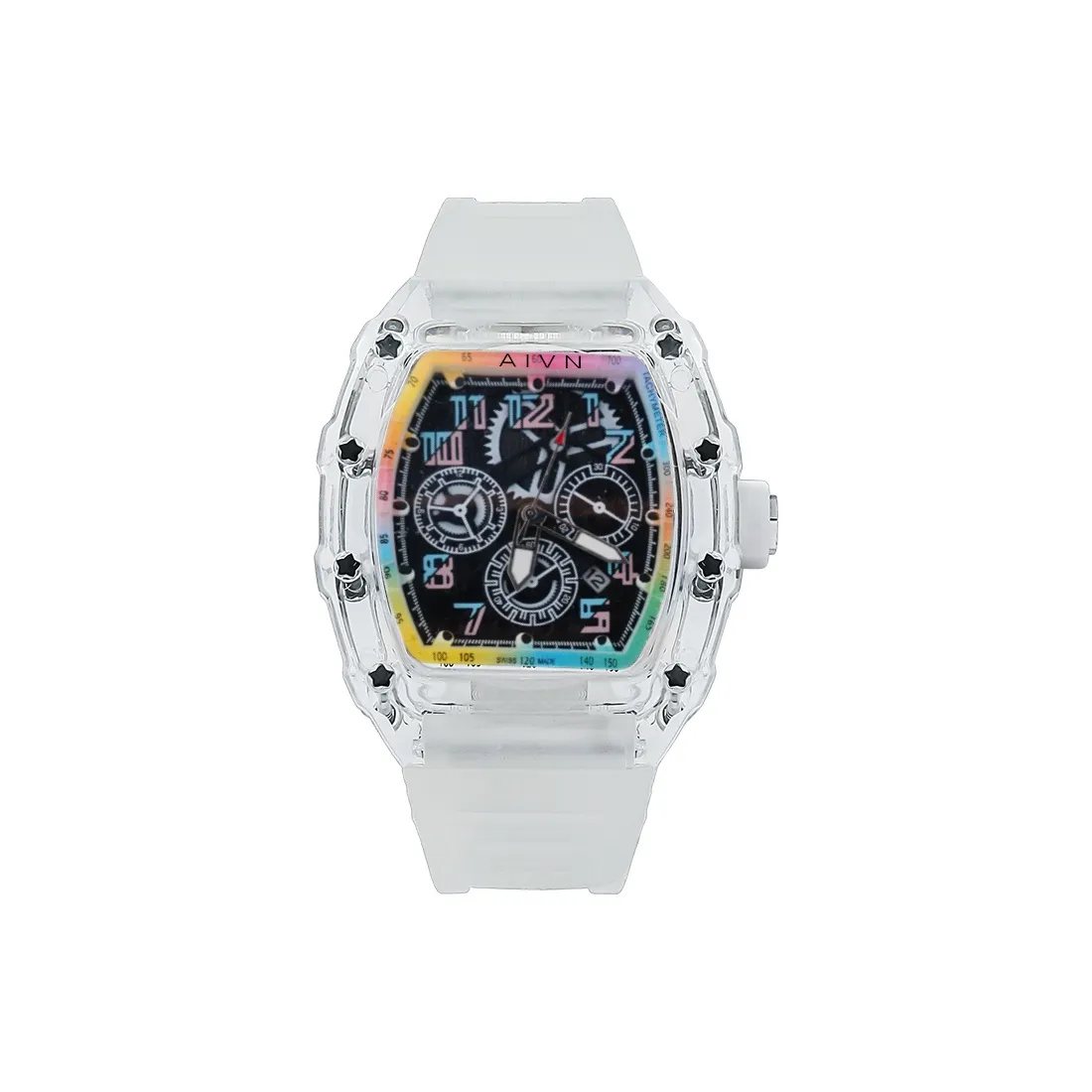 AIVN Кварцевый механизм силиконовый ремешок мужские часы черный циферблат