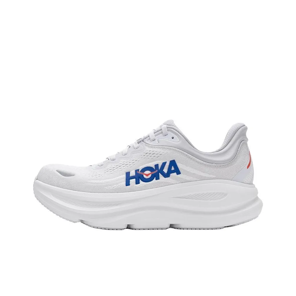 HOKA ONE ONE Bondi 9 Non slip Lightweight Low Top Long Distance Running Shoes Men's Gray Blue Loose Fit