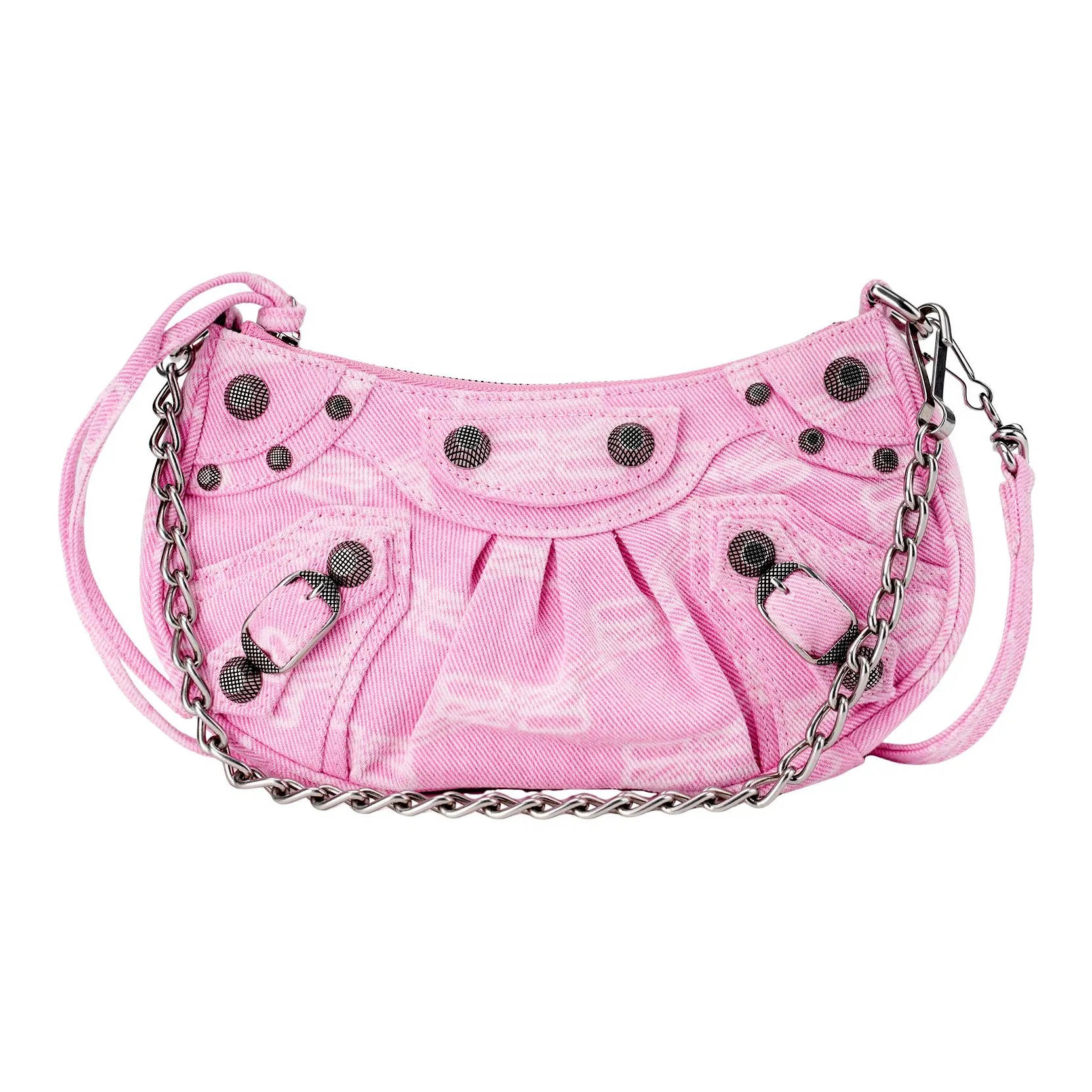 Balenciaga Le Cagole Cotton Washed Denim Portable Crossbody Bag, Shoulder Bag Mini Women's Pink