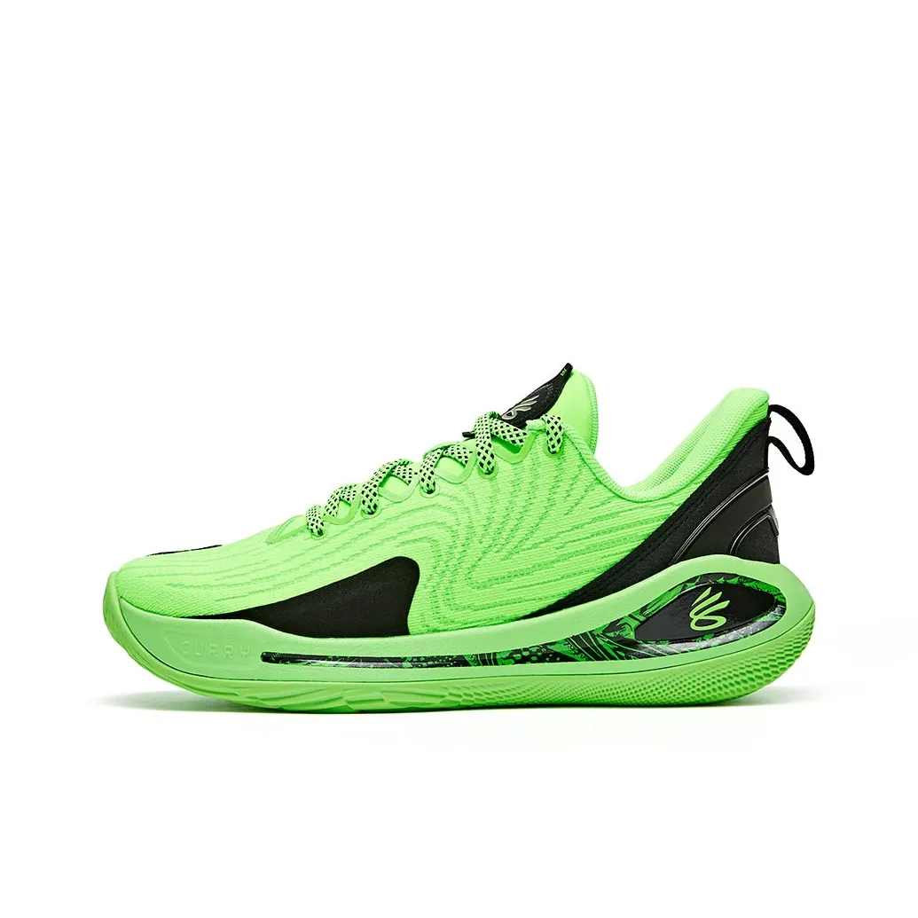 Under Armour Breathable Lightweight Cushioning Low-Top Children's Basketball Shoes Green Teenagers