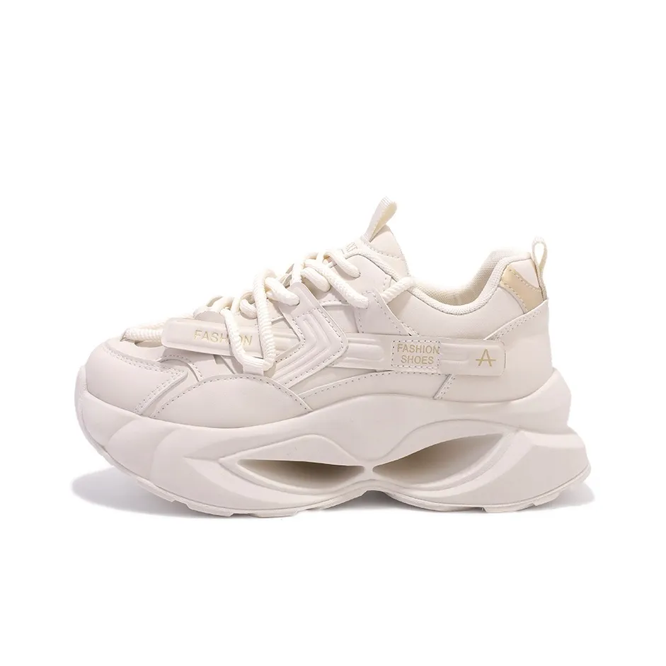 SNXR Противоскользящие и износостойкие визуально увеличивают рост Низкие кеды с толстой подошвой Женские Бежево-золотые