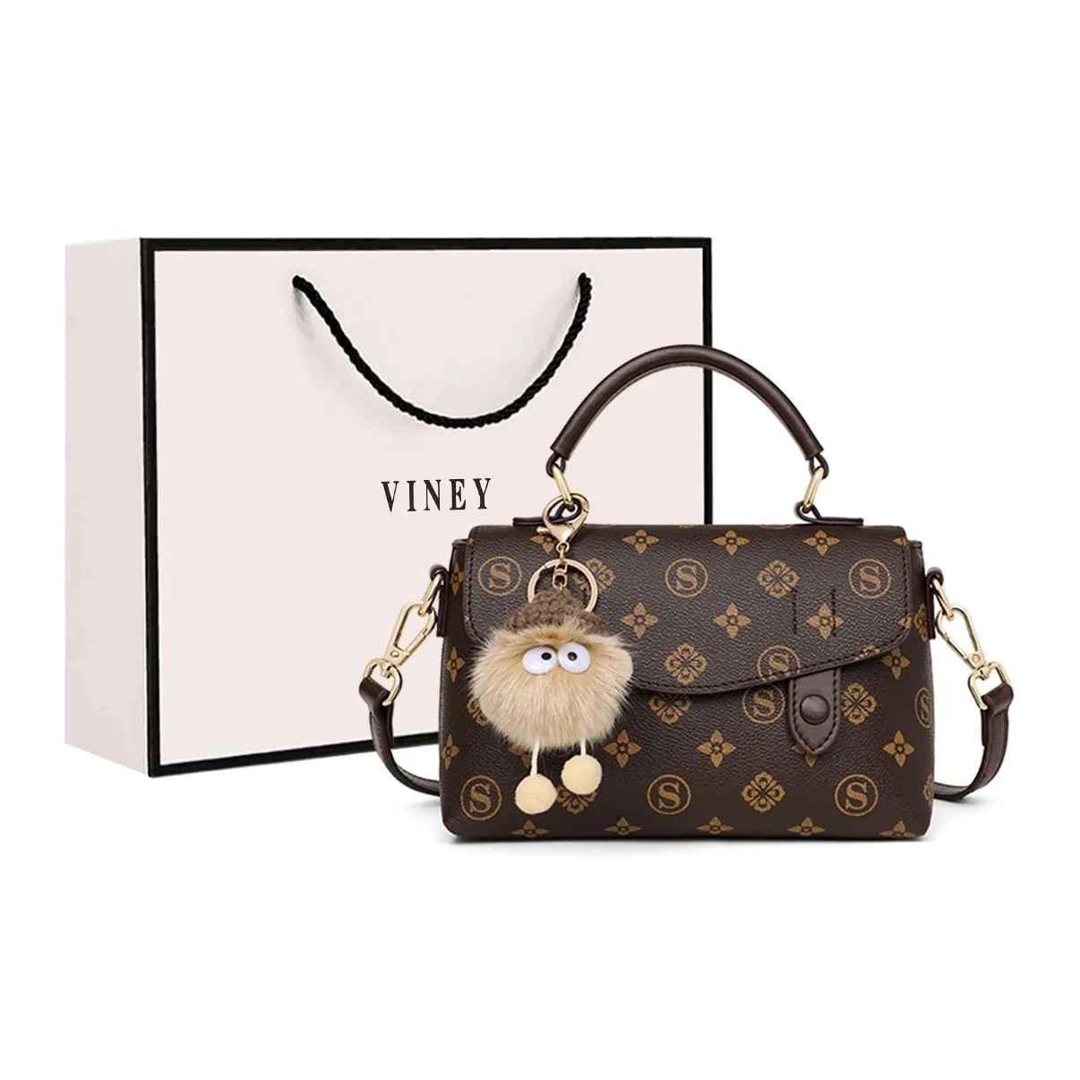 VINEY Synthetic Leather Handbag Shoulder Bag Crossbody Bag Satchel Bag Regular Women's Coffee