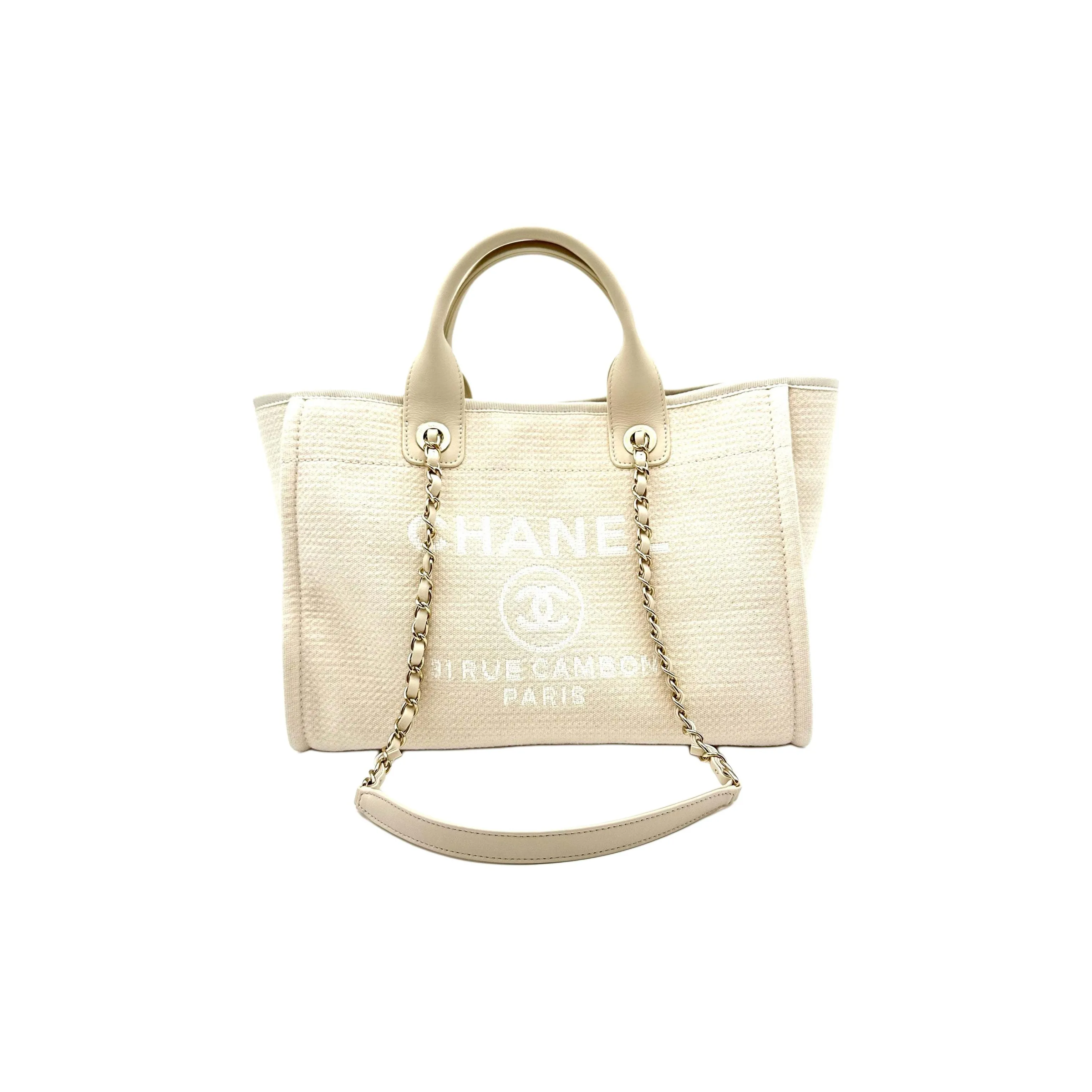 CHANEL Canvas Bag, Tote Bag, Shopping Bag, Shoulder Bag, Handbag Women's Cream