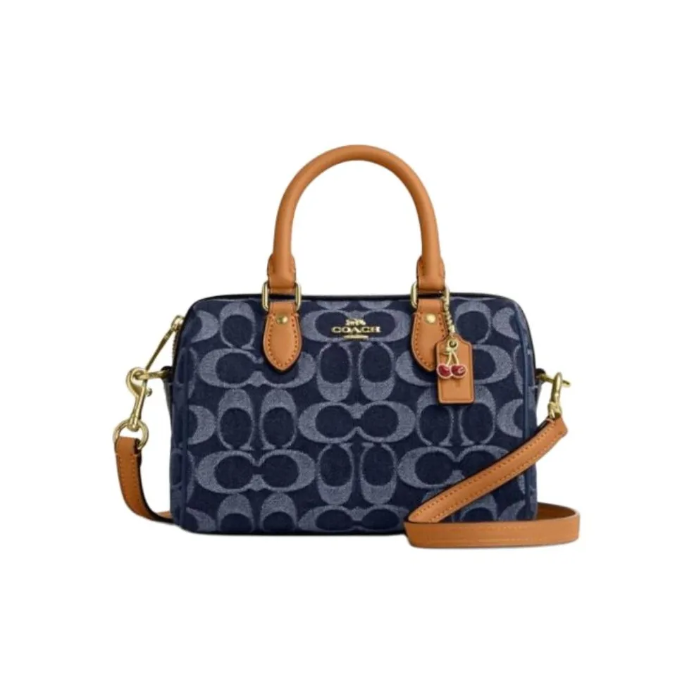 COACH Rowan Fabric Boston Bag One Shoulder Handbags Mini Women's Denim Blue