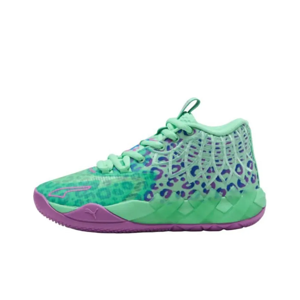 PUMA MB.01 Anti Slip Wear Resistant Mid Top Children's Basketball Shoes Green/Purple Teenagers