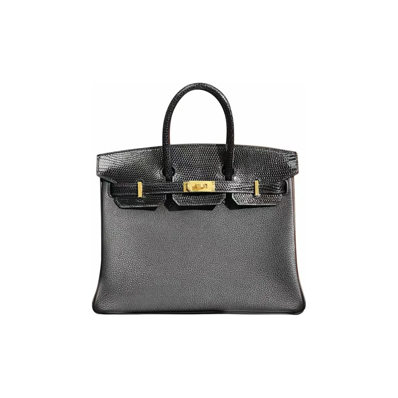 HERMES Birkin Touch Lizard Skin Handbag Women's Black