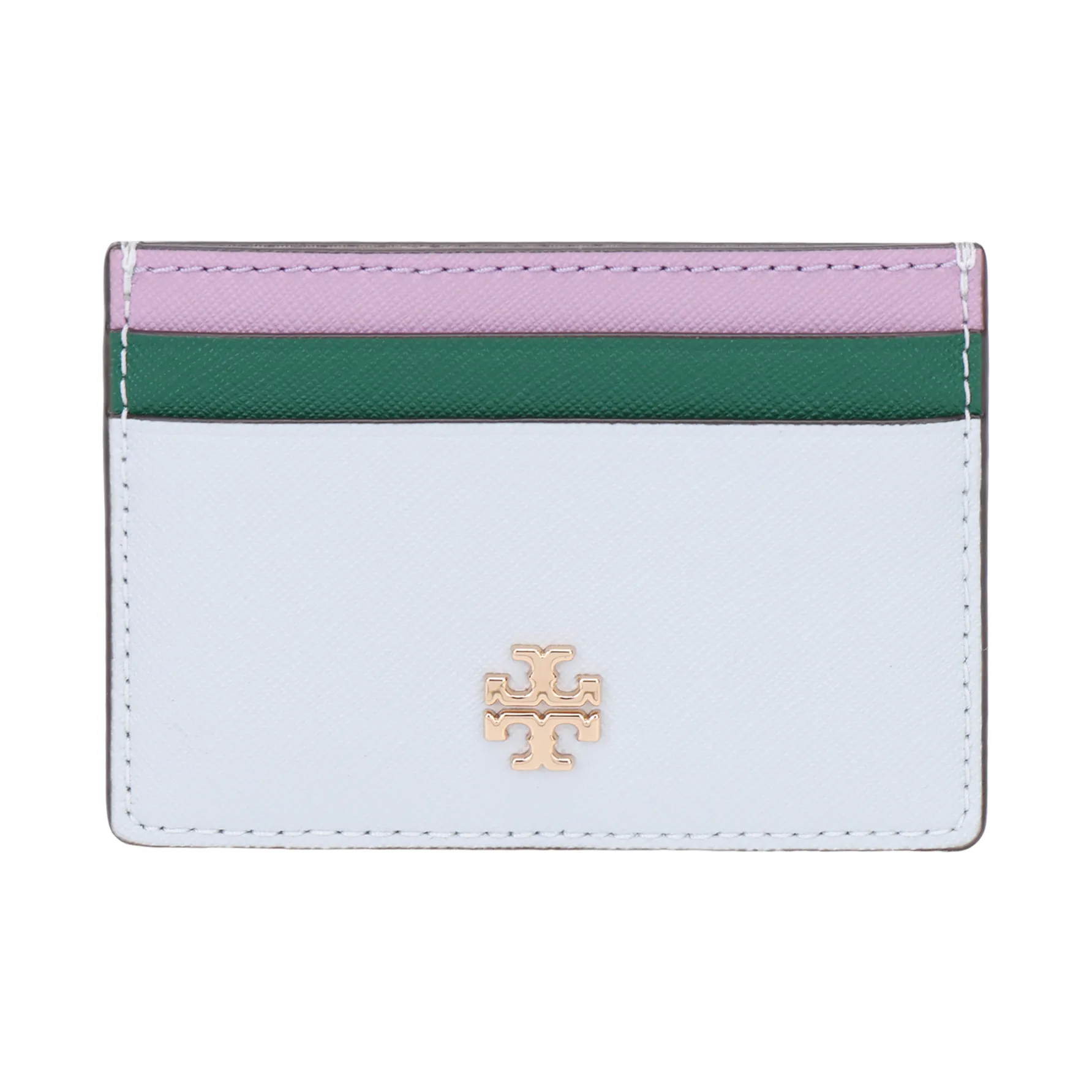 TORY BURCH Emerson Saffiano Leather Card Holder Women's White, Pink, Green, Multicolor