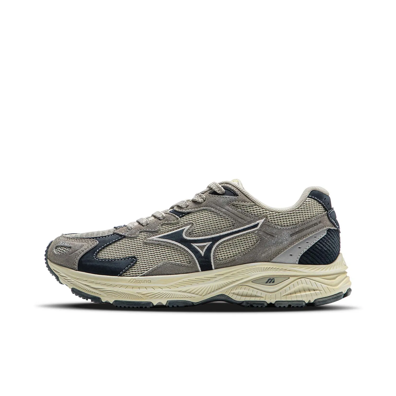 Mizuno Racer S Slip Resistant And Breathable Low Top Running Shoes Unisex Stone Gray Navy Blue
