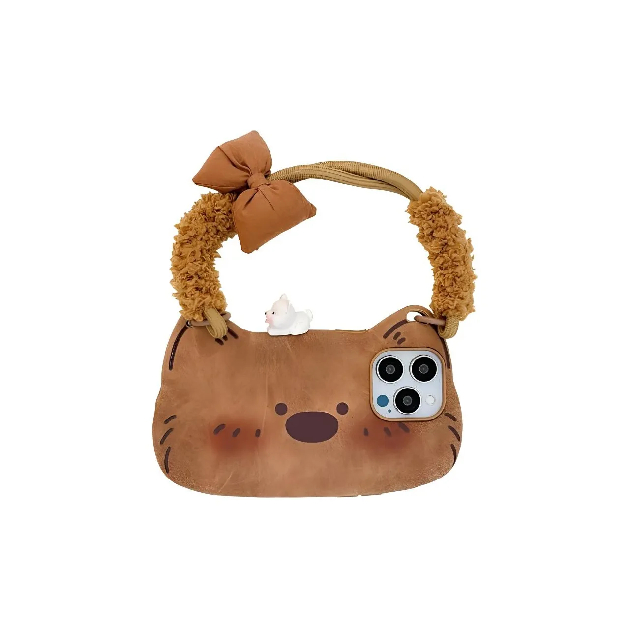 Wei Xin Leather Material with cat Ear Brown Puppy Phone Cases Compatible With IPhone 16/15 Pro Max/Apple 13/14 Pro/Max