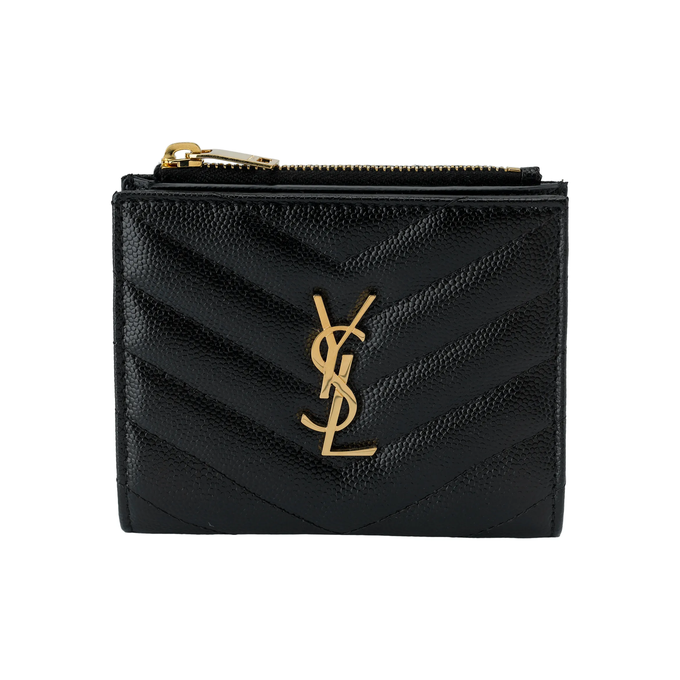 SAINT LAURENT CASSANDRE Quilting Grain Embossed Leather Card Holder, Wallet Women's Black