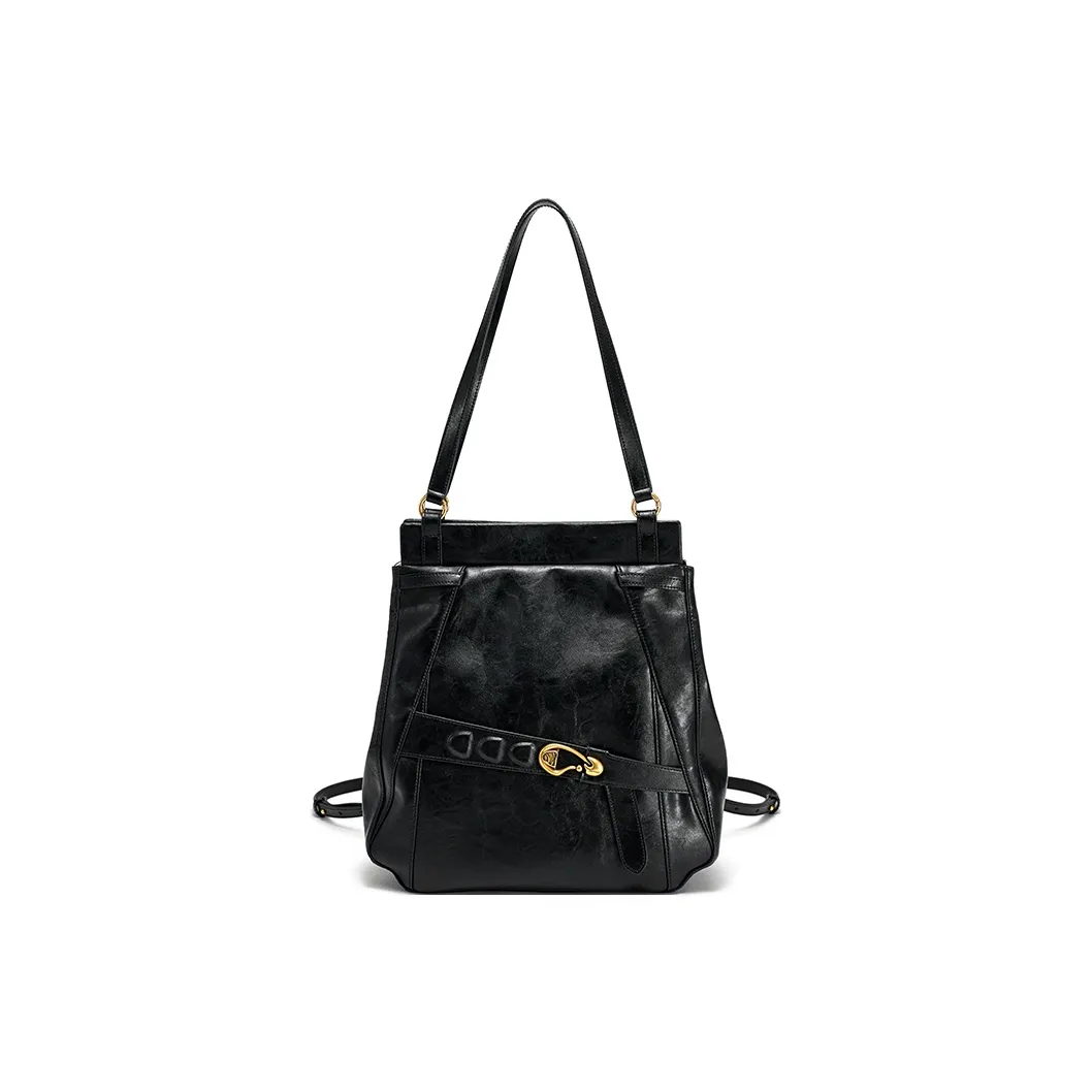 Simedin Воловья кожа Разделенная кожа Рюкзак Сумка на плечо Большая Женская Черная