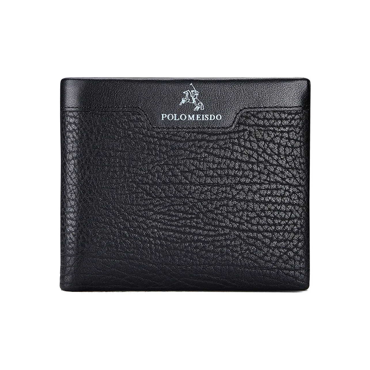 POLOMEISDO Cow Leather Men's Wallet Regular Men's Black Contact Customer Service For Writing A Greeting Card