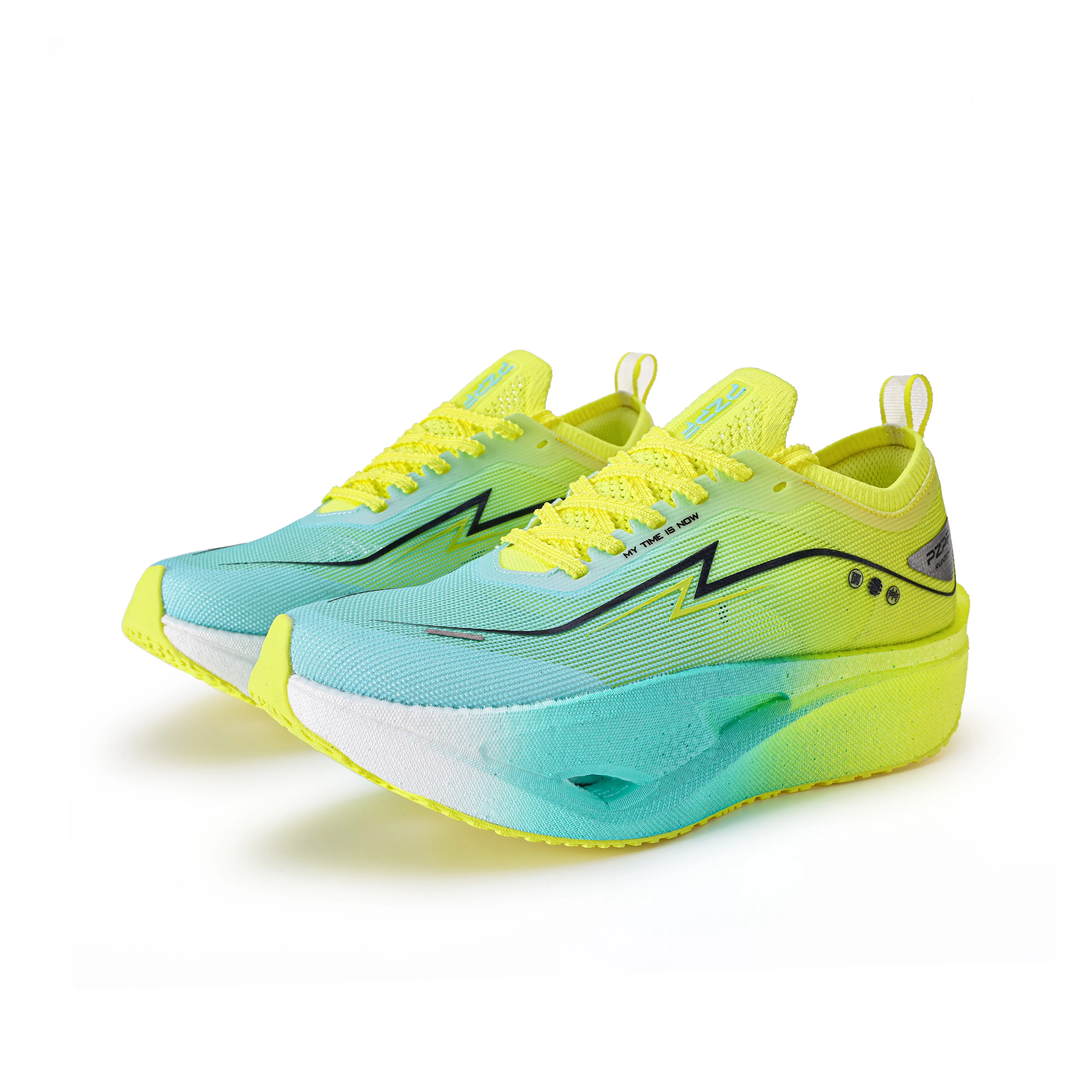 PZPF Cushioning Anti-Slip And Wear-Resistant Low-Top Full Palm True Carbon Plate Running Shoes Unisex Yellow Blue