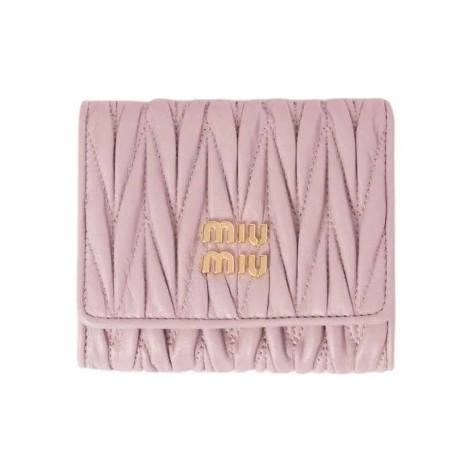 MIU MIU Matelassé Lambskin Wallet Trumpets Women's Snowflake Gypsum Pink
