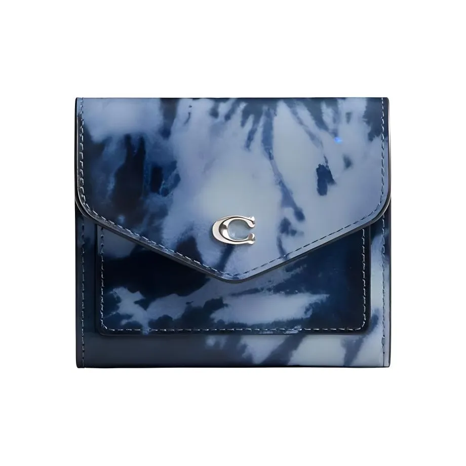 COACH Wyn Smooth Leather Wallet Mini Women's Light Antique Nickel With Night Marine Blue