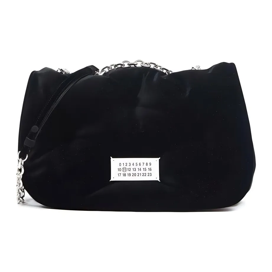 Maison Margiela Glam Slam Velvet With Viscose Leather With Cupro Handbag, Shoulder Bag Medium Size Women's Black