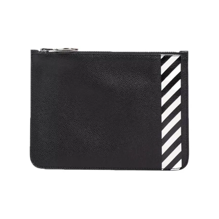 OFF WHITE Cow Leather Clutch Mahjong Bag Regular Unisex Black