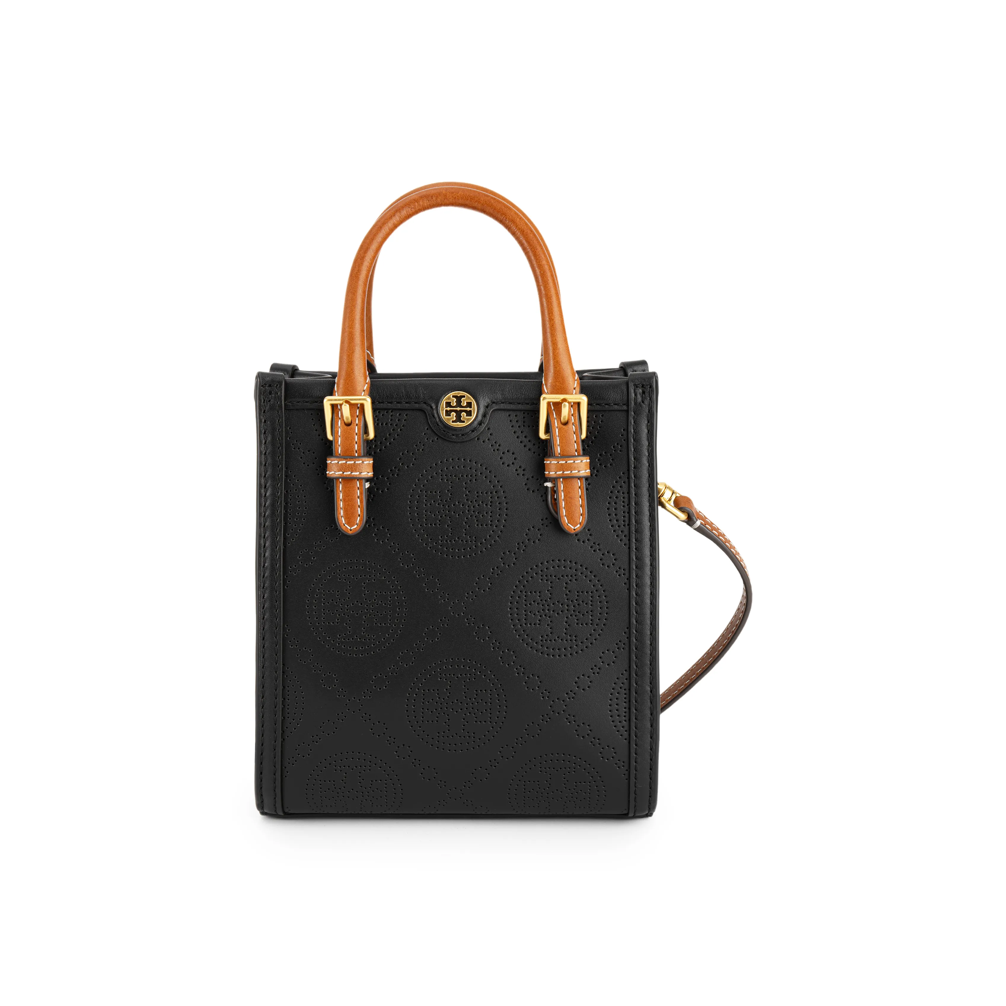TORY BURCH T Monogram Leather Tote Bag, Shopping Bag, Shoulder Bag, Crossbody Bag, Handbag Mini Women's Black