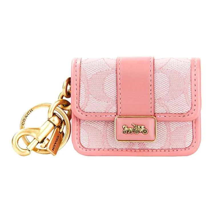 COACH Alie Jacquard Fabric With Cow Leather Bag Charm Bag Merch Mini Women's Pink