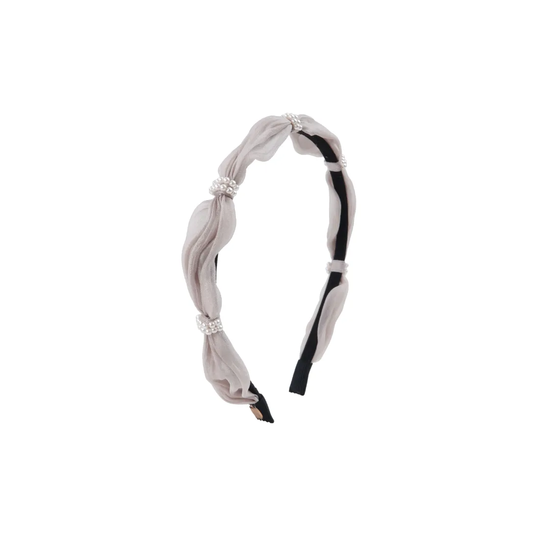 BABYBEI Fabric High Light Pearl Headbands Women's Beige Black