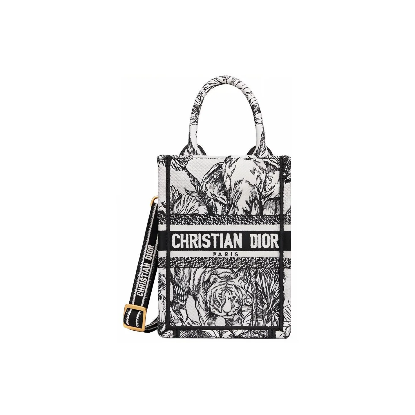 DIOR Embroidery Tote Bag, Shopping Bag, Cell Phone Pouch, Shoulder Bag, Crossbody Bag, Handbag Mini Women's White/Black