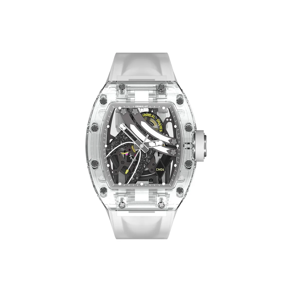 CRONUSART Crystal Fantasy Automatic Mechanical Movement Eco Friendly Fluoroelastomer Strap Watch Unisex Cut Out Dial
