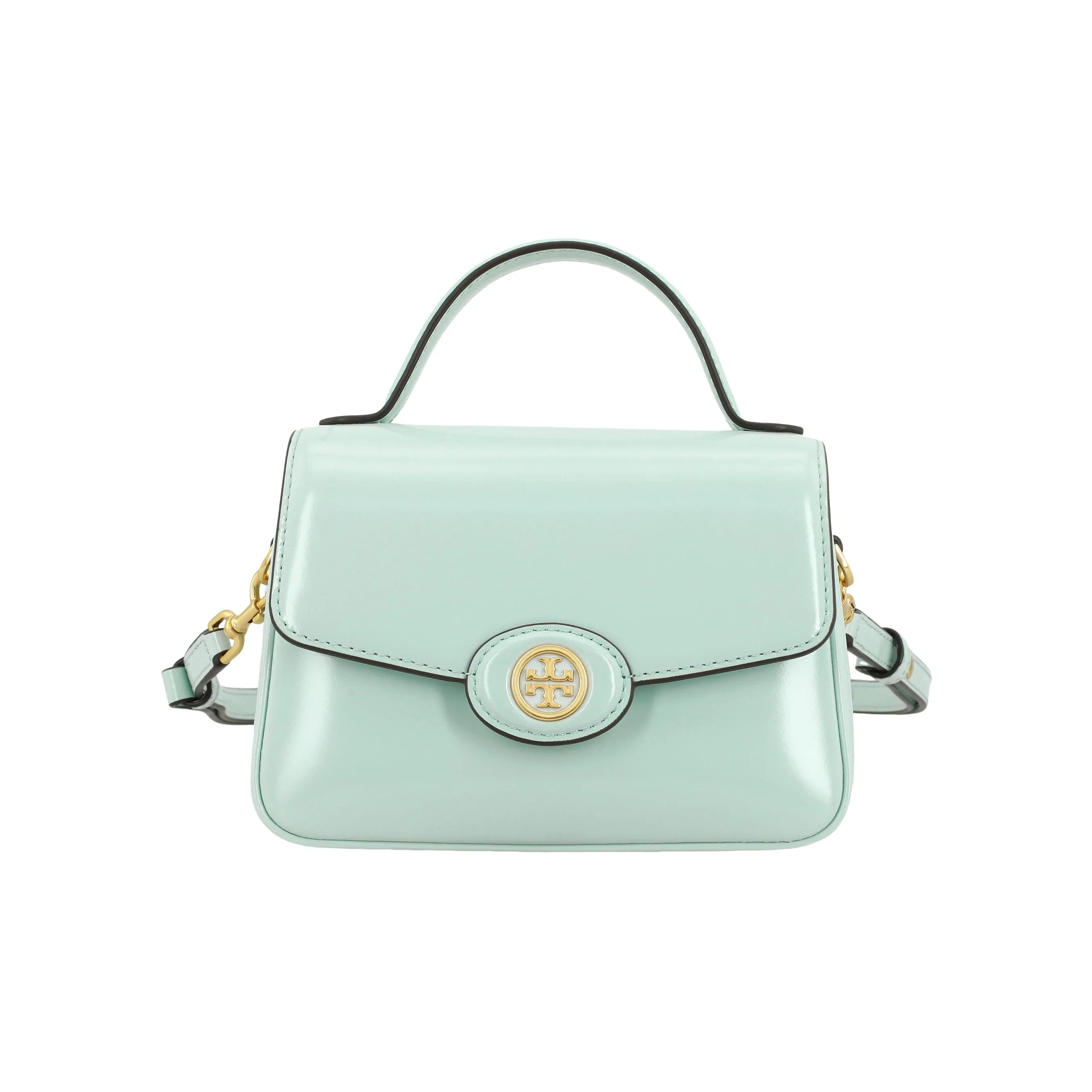 Tory Burch Robinson Лакированная кожа Сумка через плечо Сумка Маленькая Женская Светло-синяя