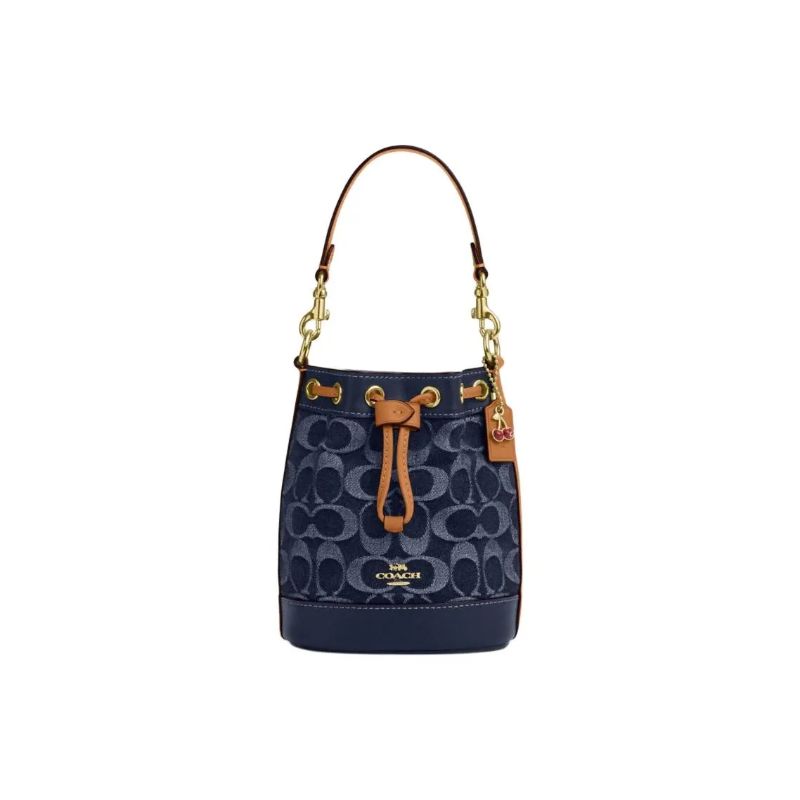 COACH Bucket Fabric With Cow Leather Bucket Bags Shoulder Bag Crossbody Bag Handbag Mini Women's Denim Blue