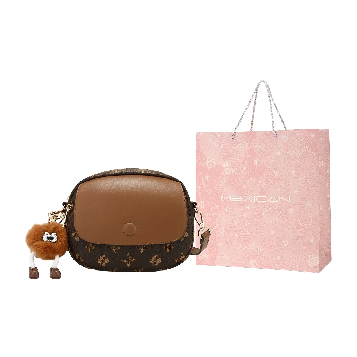 MEXICAN Polyurethane Crossbody Bag, Shoulder Bag Regular Women's Dark Brown/Ecru