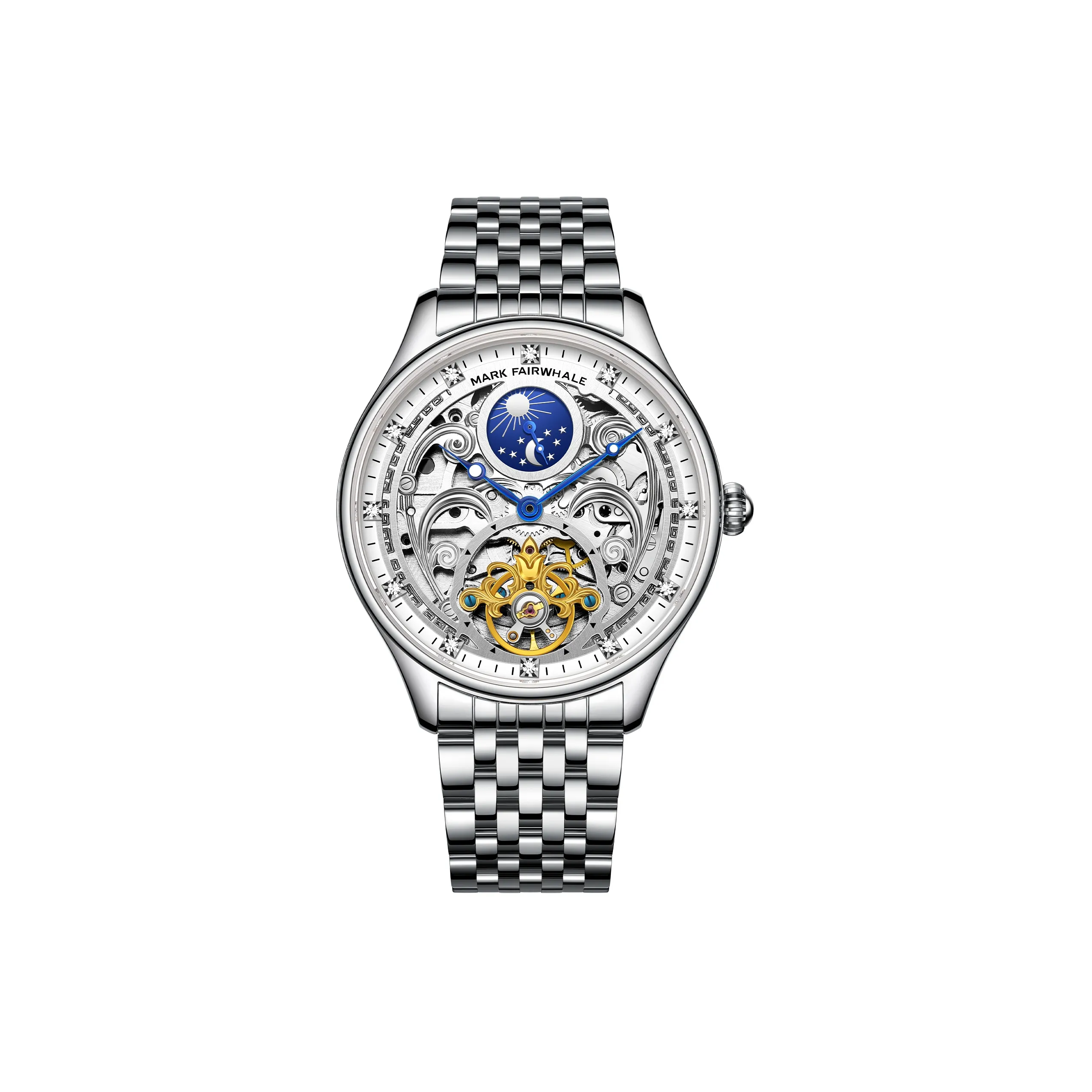 FAIRWHALE Автоматический Механический Механизм Нержавеющая Сталь Ремешок Часы Мужские Серебристый Циферблат