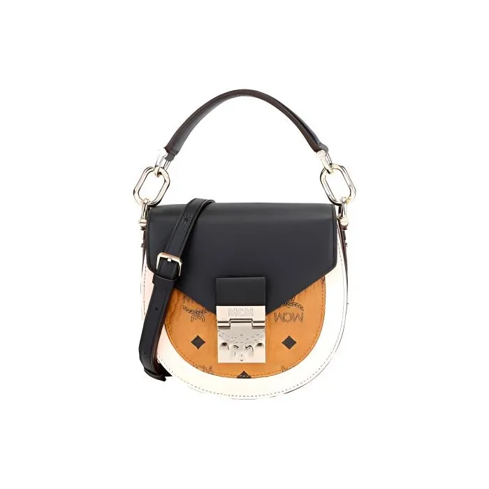 MCM Patricia Visetos Leather Saddle Bag, Shoulder Bag, Crossbody Bag, Handbag Mini Women's Black Brown
