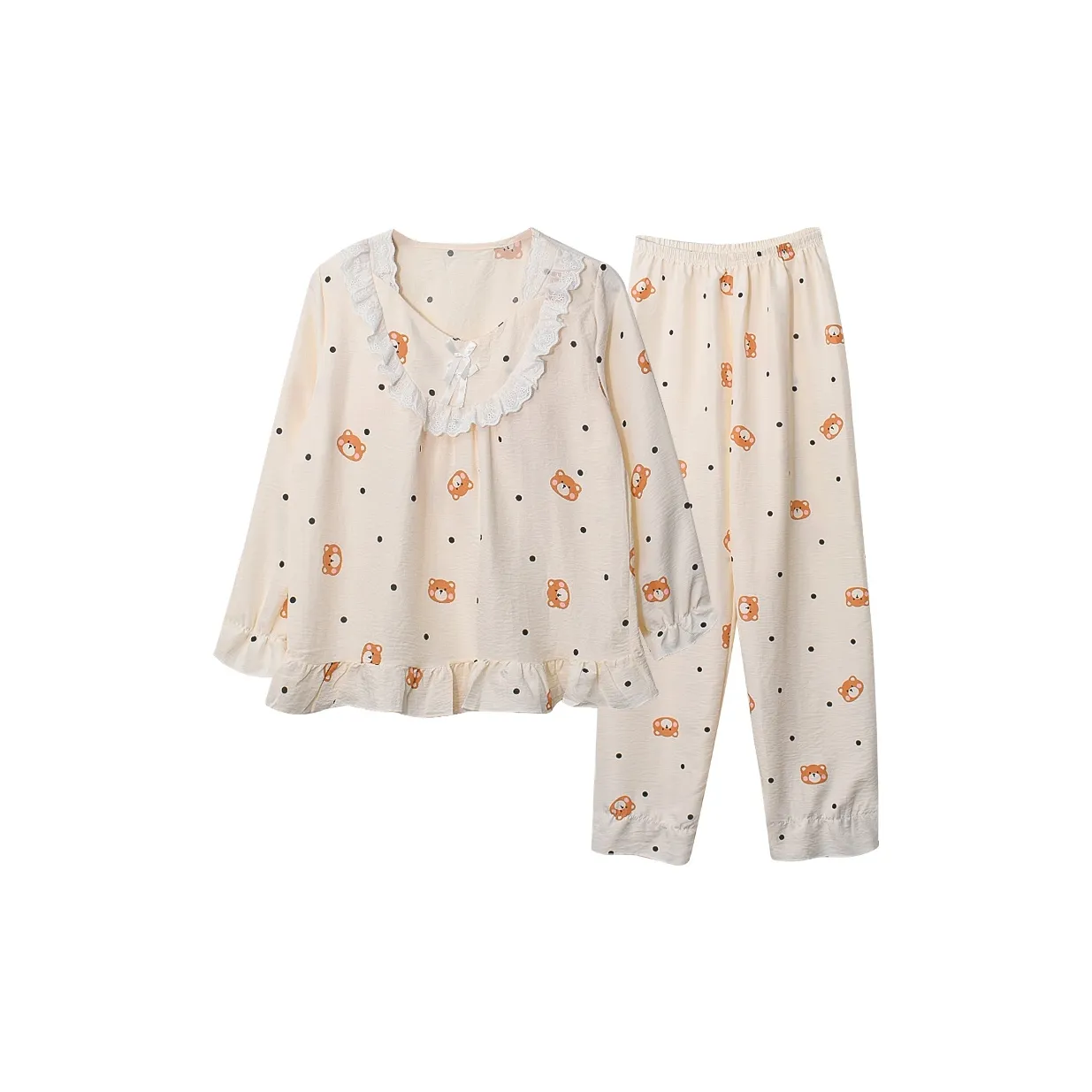 Pretty Lady Пижамный комплект женский абрикос с горошком