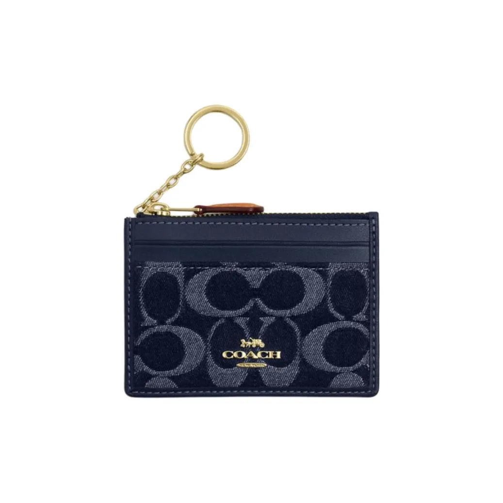 COACH Ткань + Искусственная кожа Картхолдер Мини Унисекс Джинсовый синий