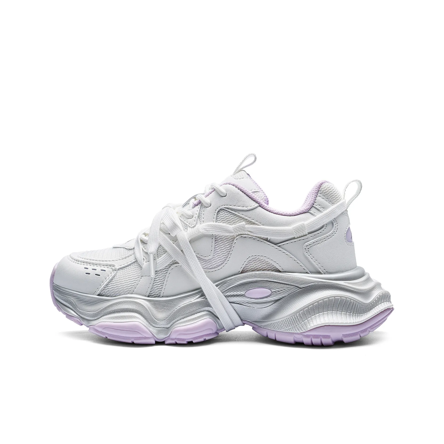 Kappa Urban Sports Back to Back Anti Slip Wear Resistant Low Top Chunky Sneakers Women's Classic White Onion Purple
