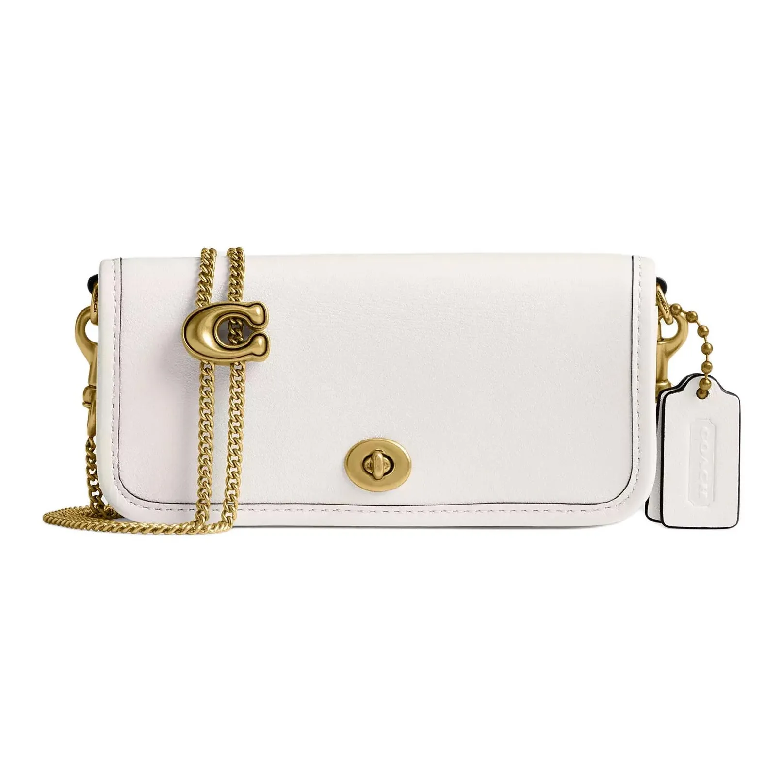 COACH Dinky Перчаточная дубленая кожа Сумка на плечо Мини Женская Латунь Мел